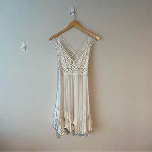 FP One Adella White Crochet Slip Mini Dress